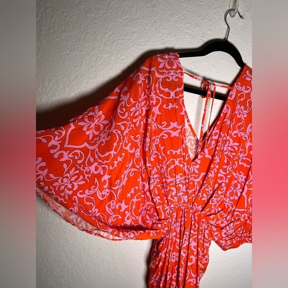 Aakaa orange and pink flowy romper 🌺 cover-up 🌺 excellent condition 🌺 small - Picture 6 of 9